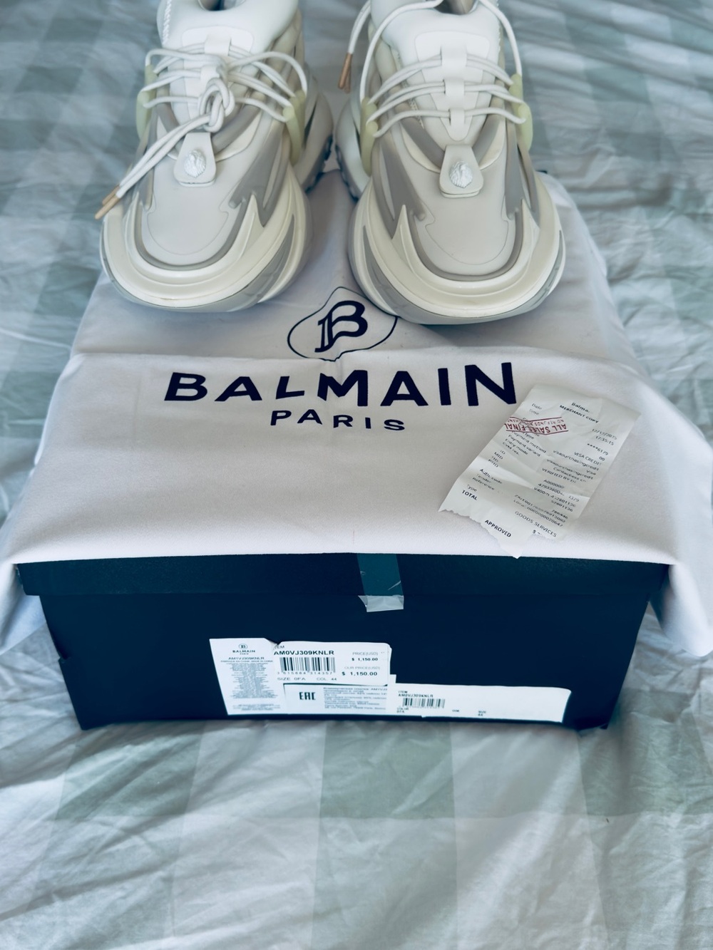 Balmain Cream and White Layered Runner Sneakers